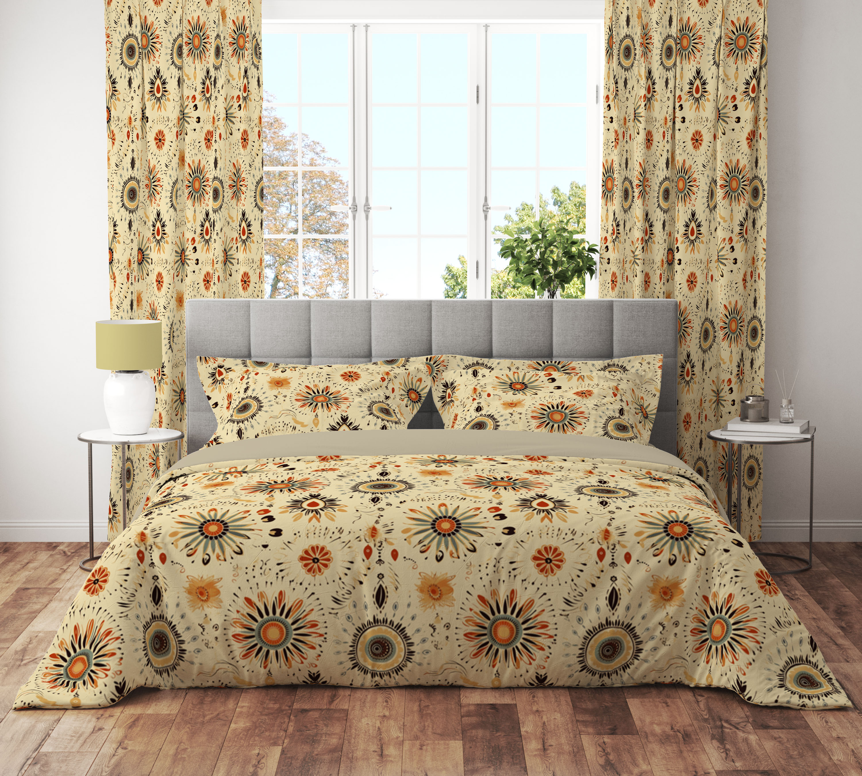 Vintage Gold Floral Reversible Quilt Cover Set