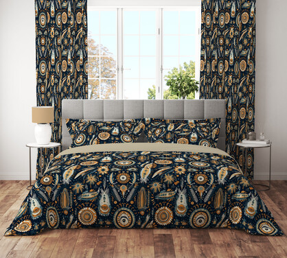Vintage Boho Eye Black Floral Petal Reversible Quilt Cover Set