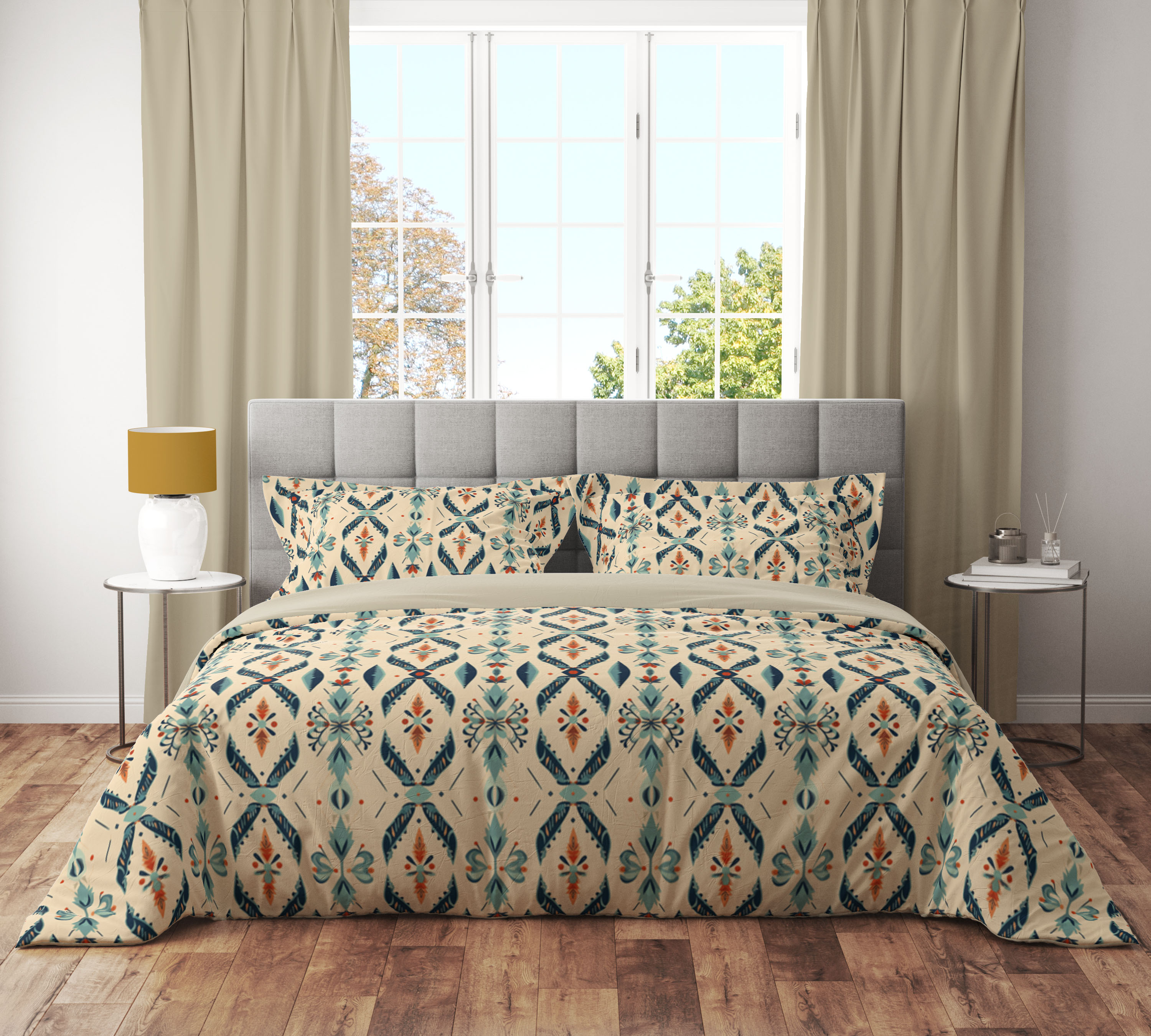 Vintage Aztec Ikat Floral Reversible Quilt Cover Set
