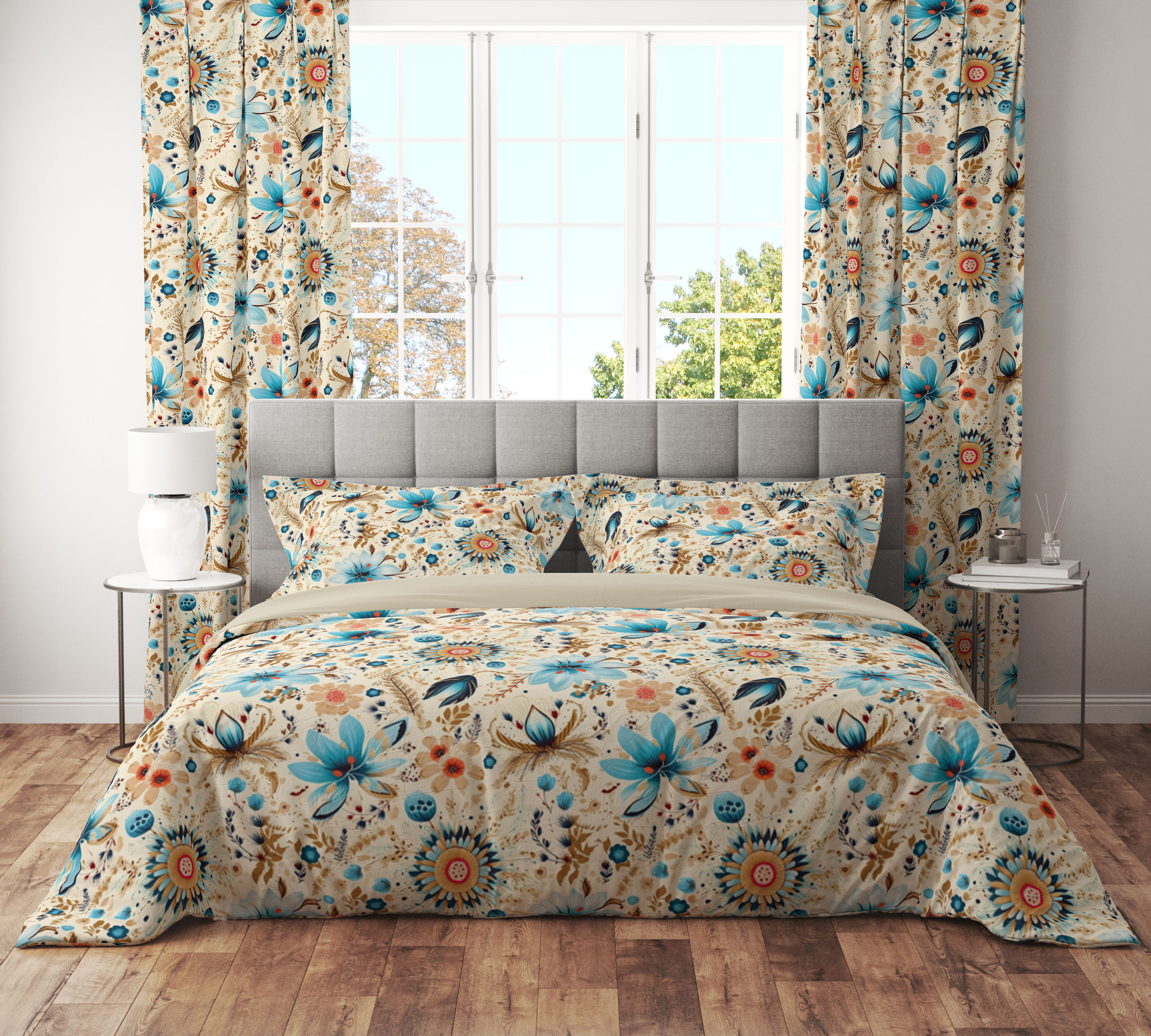 Vintage Teal Floral Reversible Quilt Cover Set