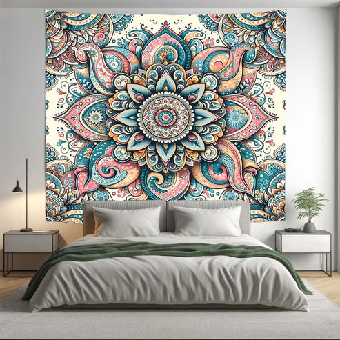 Bohemian Lt Pink Teal Mandala Tapestry Psychedelic Wall Hanging Boho Decor