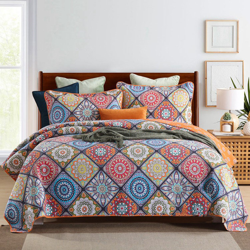 Bohemian Mandala Chakra Cotton 3 Piece Bedspread Embroidery Bedding Set