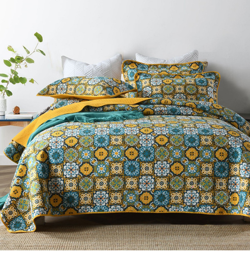 Bohemian Mosaic Cotton 3 Piece Bedspread Embroidery Bedding Set