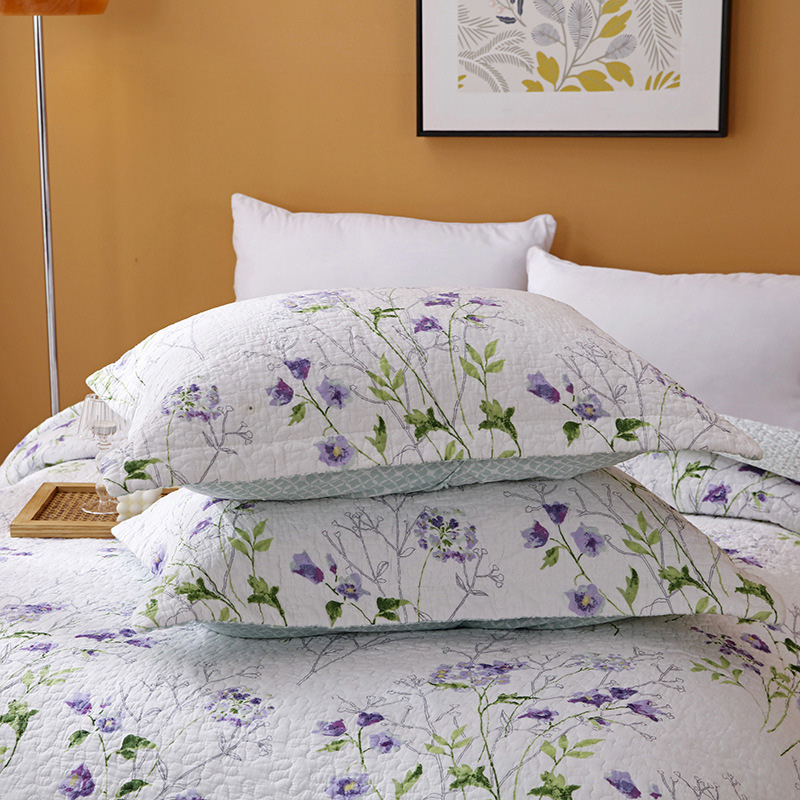 Lilac Floral Cotton 3 Piece Bedspread Bedding Set Light Weight Quilt