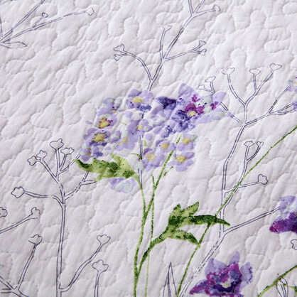 Lilac Floral Cotton 3 Piece Bedspread Bedding Set Light Weight Quilt