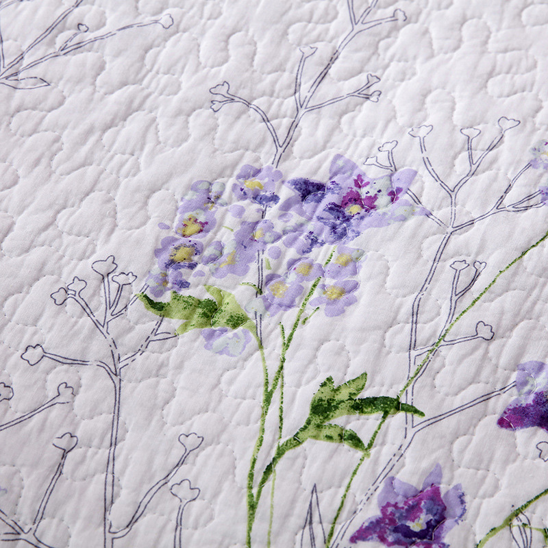 Lilac Floral Cotton 3 Piece Bedspread Bedding Set Light Weight Quilt