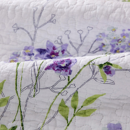 Lilac Floral Cotton 3 Piece Bedspread Bedding Set Light Weight Quilt