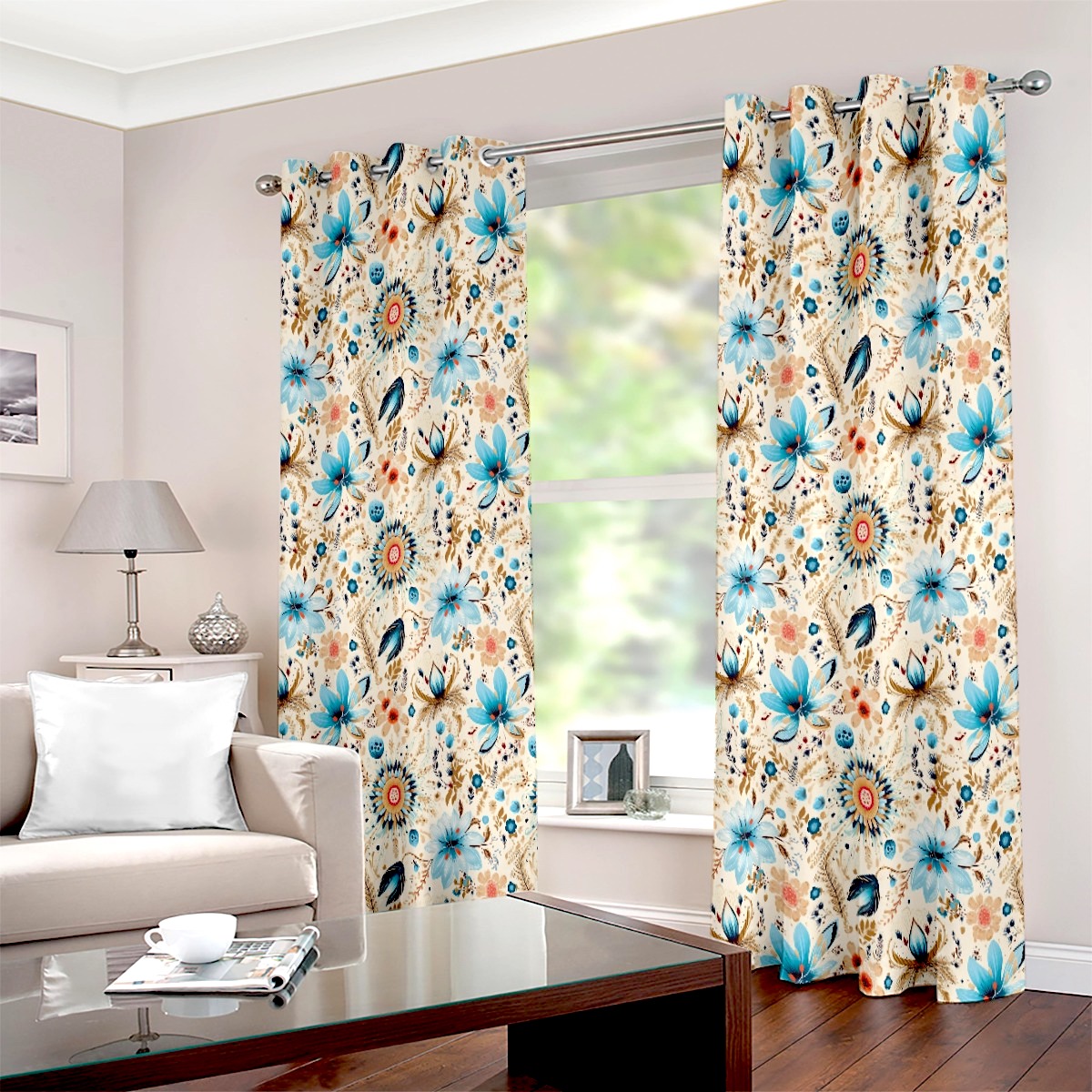 Vintage Boho Daisy Floral Printed Curtain Set