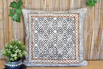 Block Print Wave Cotton Dari Cushion Cover Mustard Euro Size 65x65cm