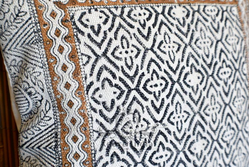 Block Print Wave Cotton Dari Cushion Cover Mustard Euro Size 65x65cm