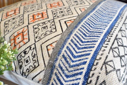 Geometrical Block Print Cotton Dari Cushion Cover Blue Org Size 65x65cm