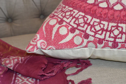 Block Print Pink Daisy Mandala Dari Cushion 50 cms