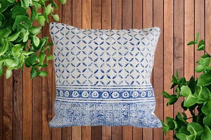 Indigo Geometry Block Print Cotton Dari Cushion Cover 45cm