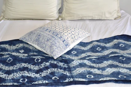 Indigo Geometry Block Print Cotton Dari Cushion Cover 45cm