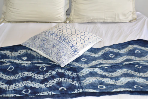 Indigo Geometry Block Print Cotton Dari Cushion Cover 45cm