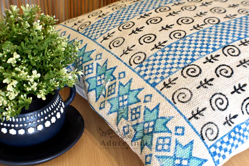 Block Print Star Cotton Dari Cushion Cover Teal Euro Size 65x65cm