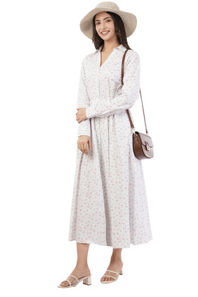 Greta Butterfly Printed Long Sleeve Cotton Shirt Dress