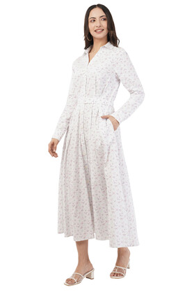 Greta Butterfly Printed Long Sleeve Cotton Shirt Dress