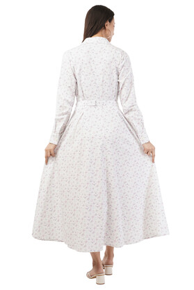 Greta Butterfly Printed Long Sleeve Cotton Shirt Dress