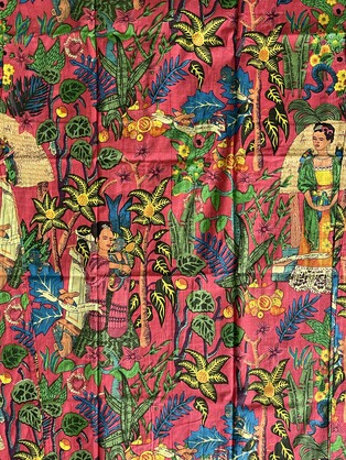 Cotton Printed Frida Red Kimono Kaftan Bathrobe - Boho Beachwear, Bridesmaid Robe, Spa & Holiday Loungewear
