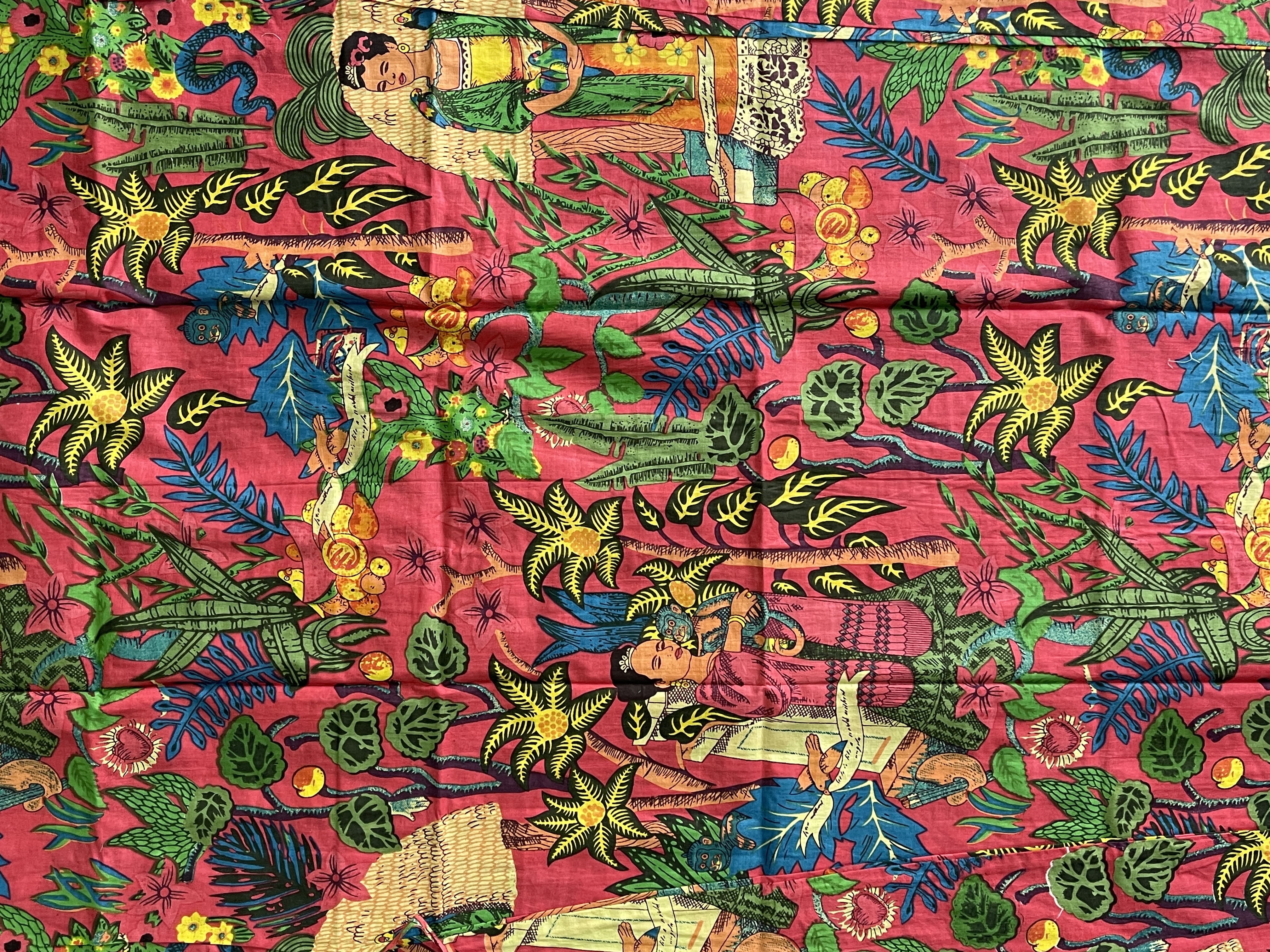Cotton Printed Frida Red Kimono Kaftan Bathrobe - Boho Beachwear, Bridesmaid Robe, Spa & Holiday Loungewear