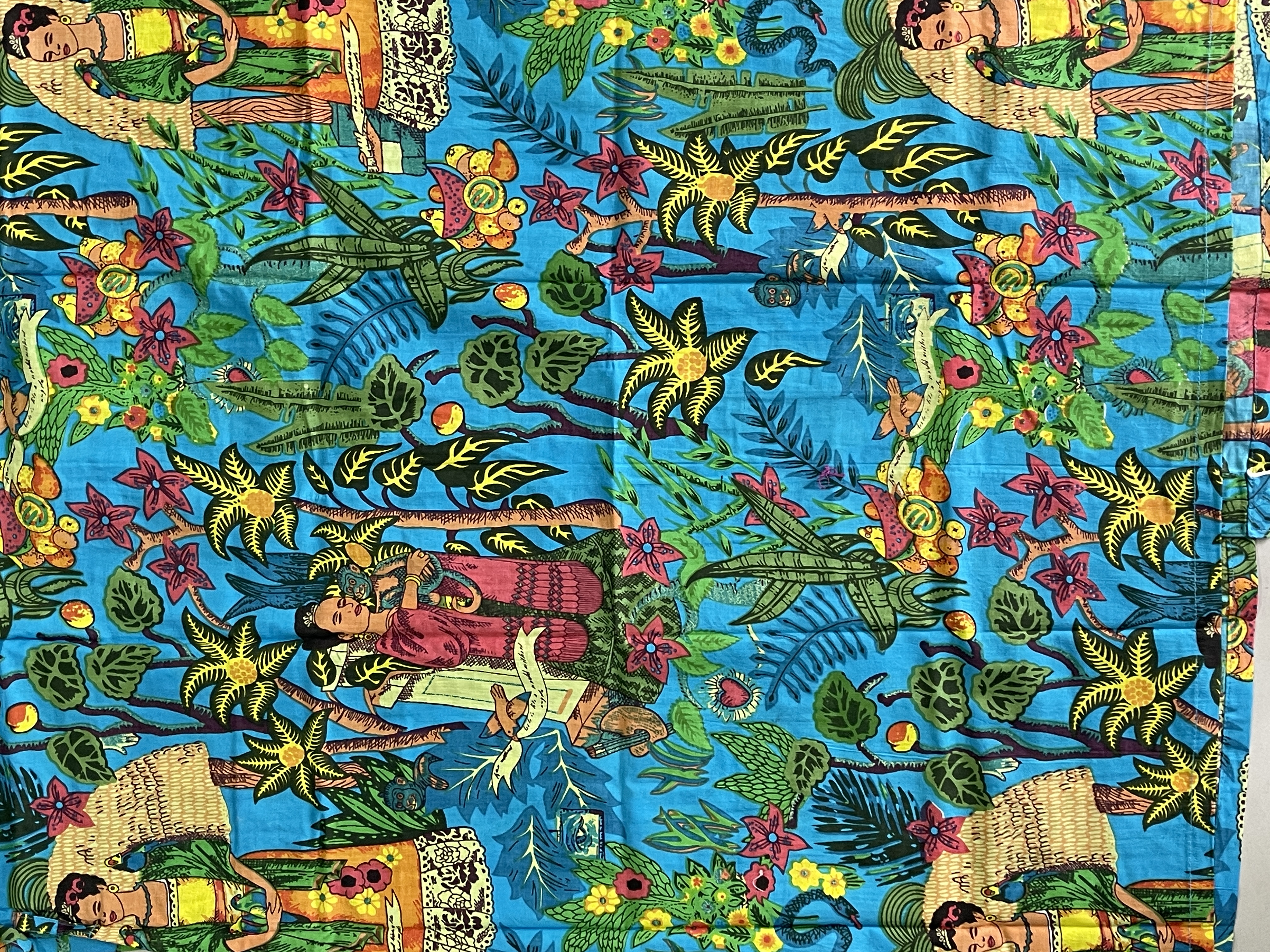 Cotton Printed Frida Turq Kahlo Kimono Kaftan Bathrobe - Boho Beachwear, Bridesmaid Robe, Spa & Holiday Loungewear