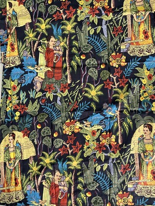 Kimono Bathrobe Cotton Printed Frida Black Kahlo - Boho Beachwear, Bridesmaid Robe, Spa & Holiday Loungewear