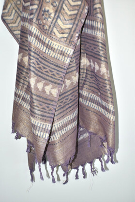Brown Viscose Hand Dyed Printed Scarf