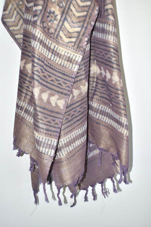 Brown Viscose Hand Dyed Printed Scarf