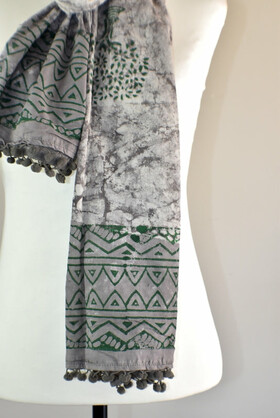 Hand Block Rustic Tree of Life Pomom Scarf