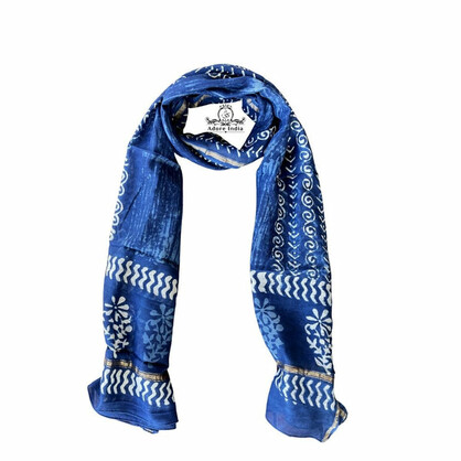 Indian Handmade Indigo Chanderi Vintage Silk Chakra Boho Scarf Stole