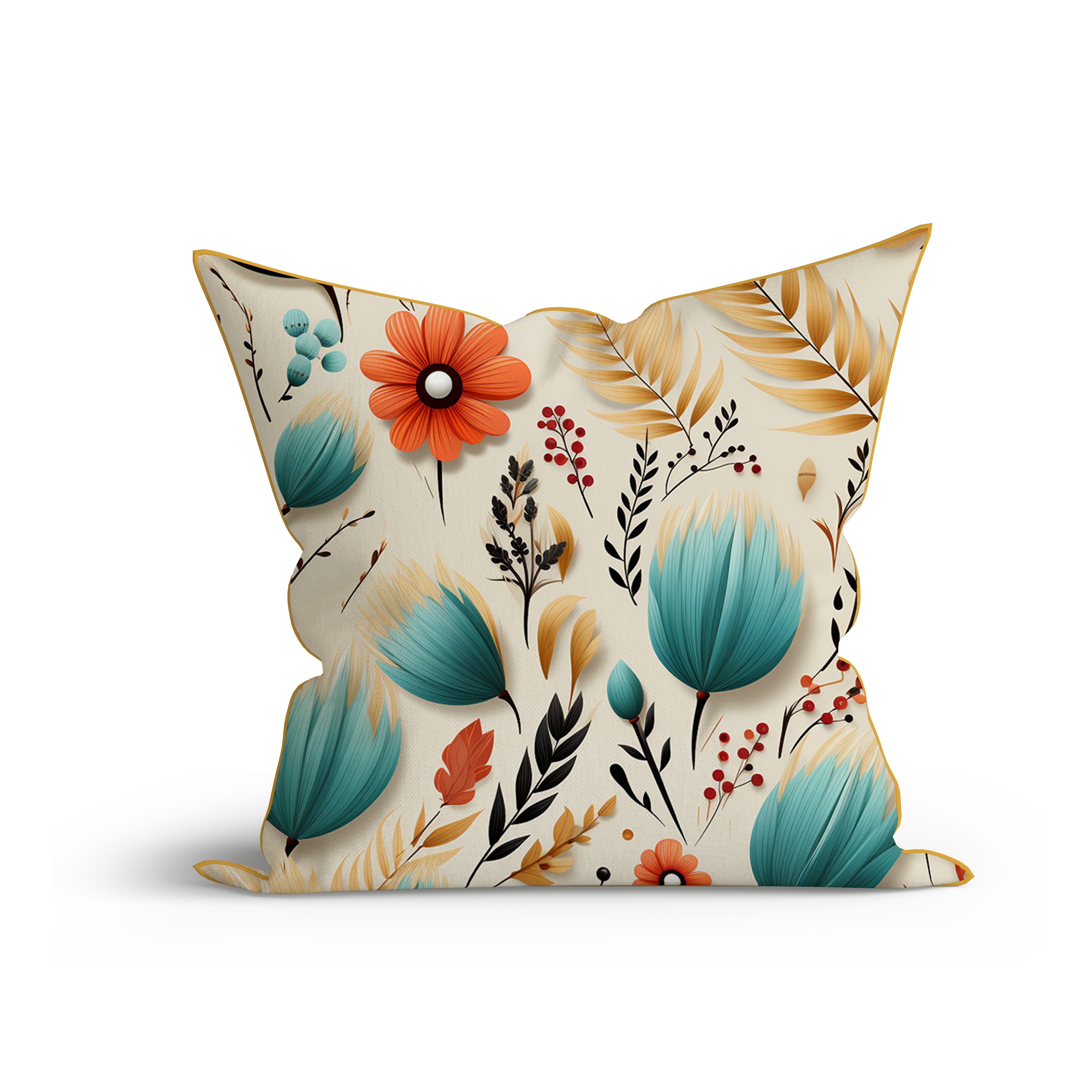 Bohemian Floral Breeze Printed Cotton Sofa Cushion Cover Set with Piping