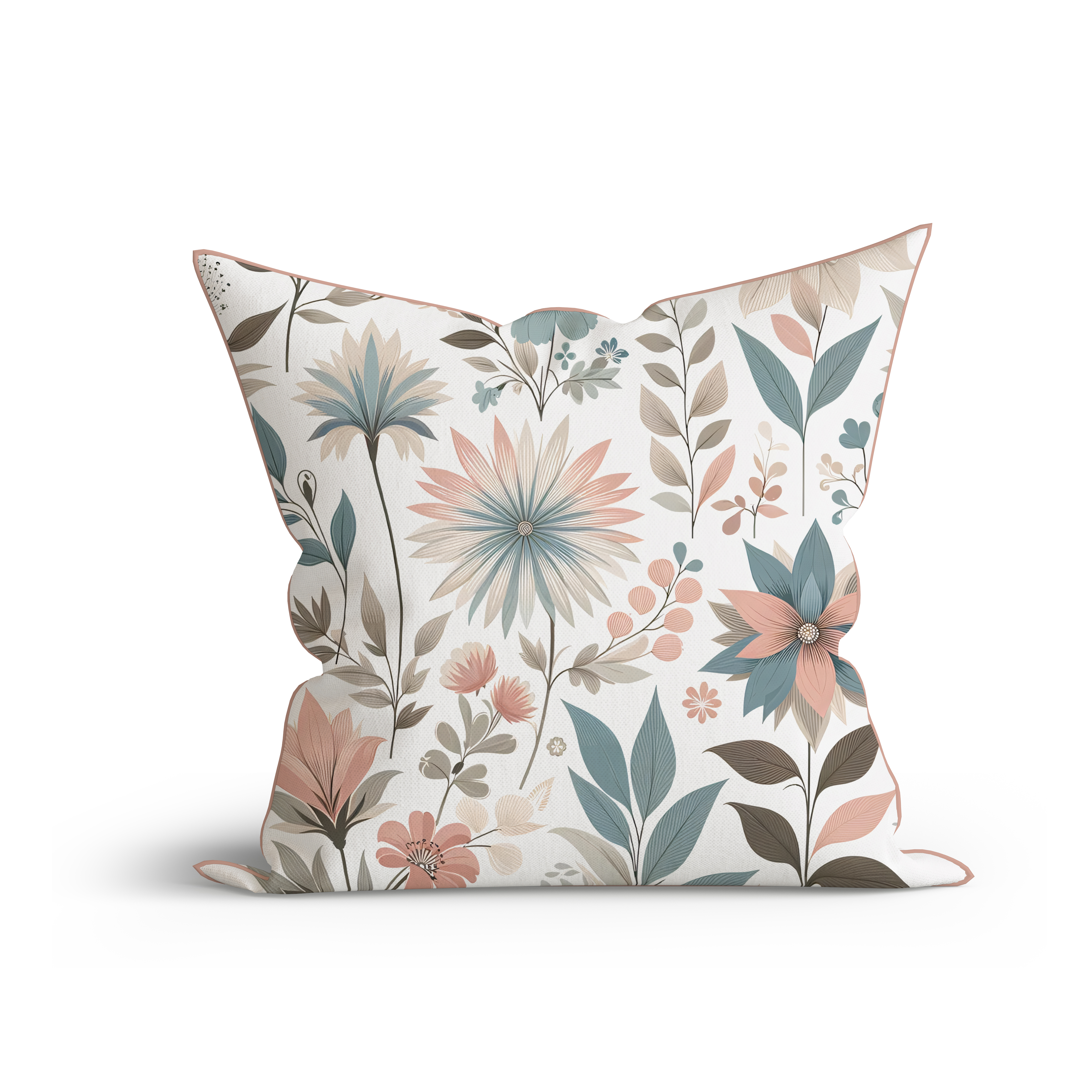 Bohemian Pastel Petals Printed Cotton Cushion with Piping
