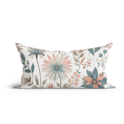 Bohemian Pastel Petals Printed Cotton Cushion with Piping