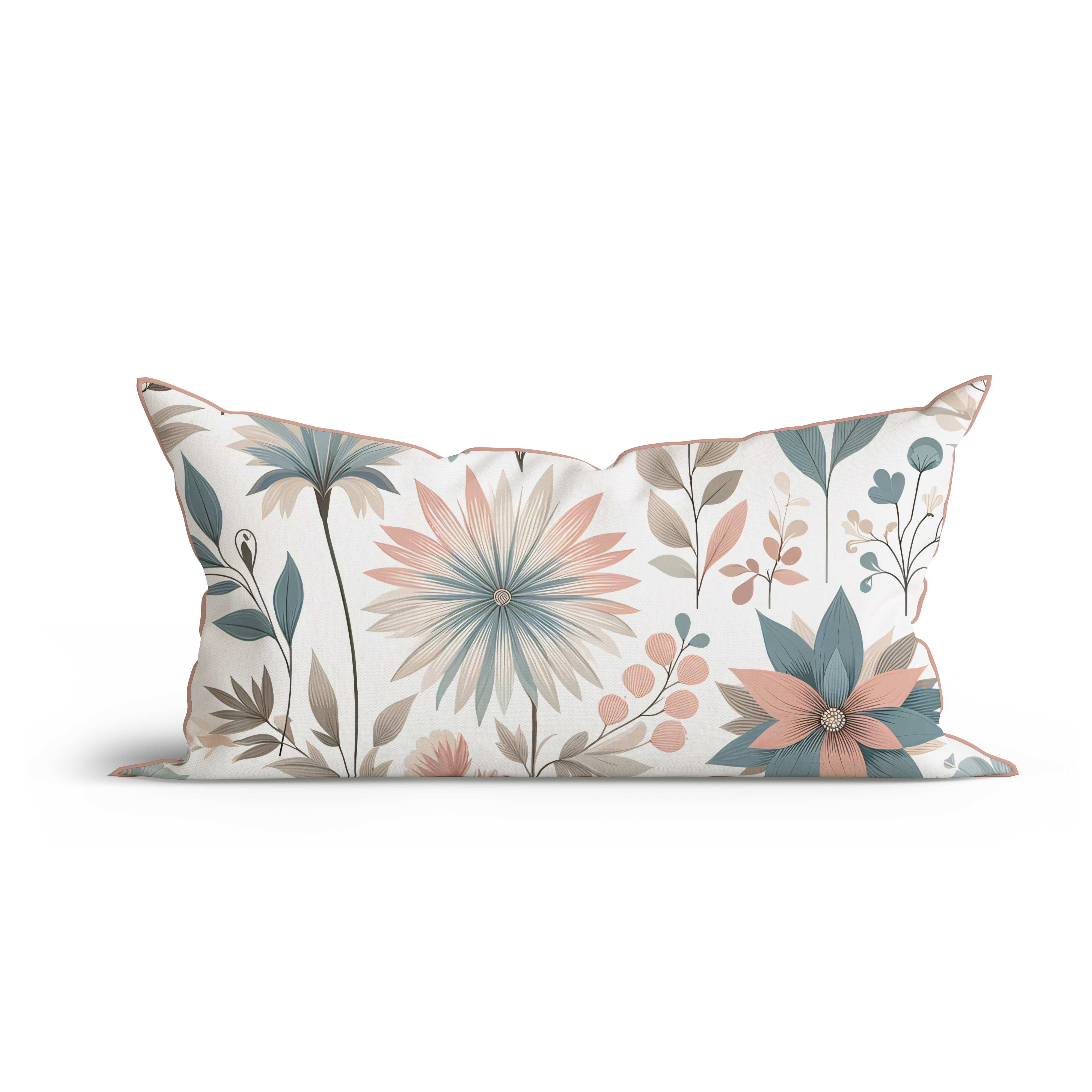 Bohemian Pastel Petals Printed Cotton Cushion with Piping