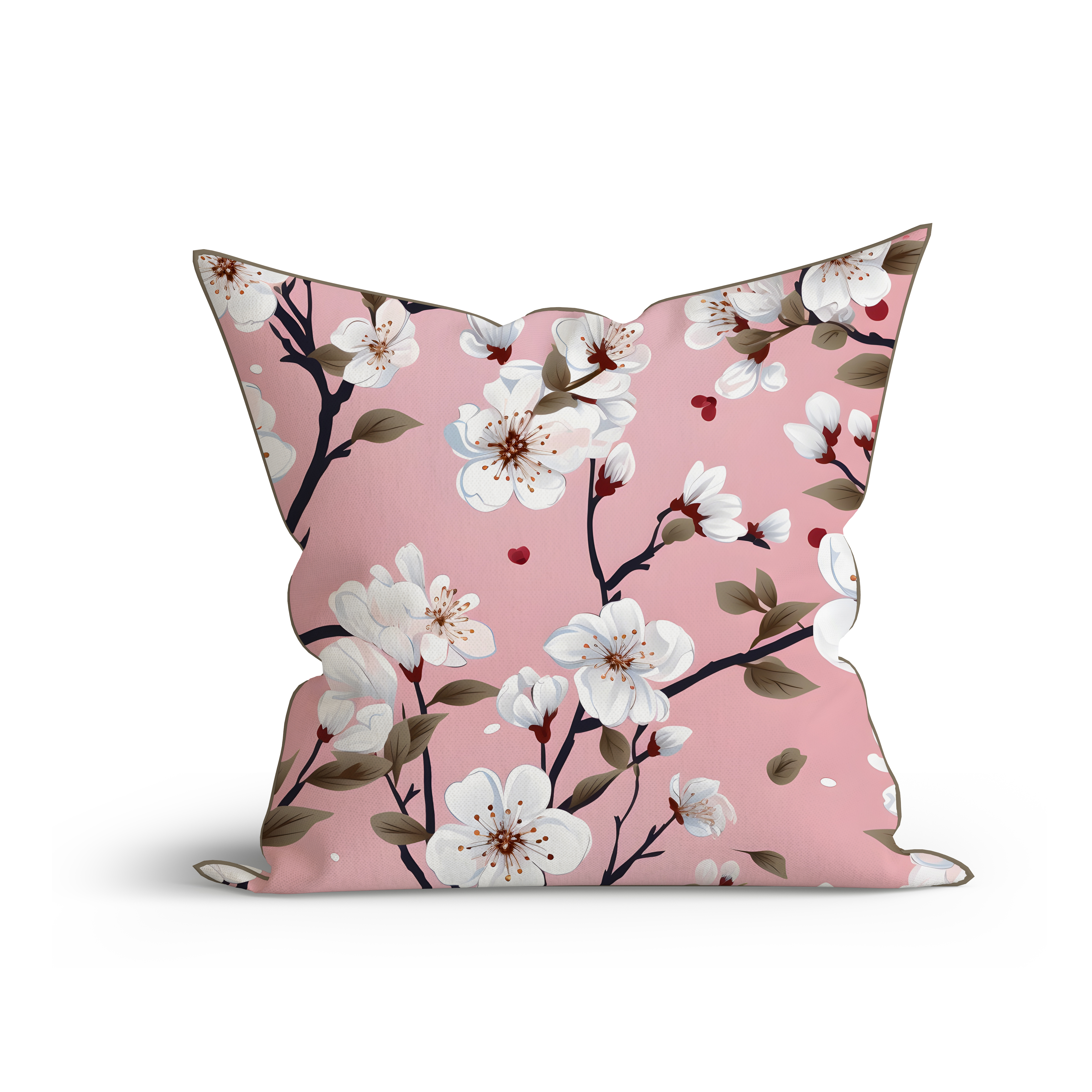 Bohemian Pink Sakura Cotton Cushion with Piping