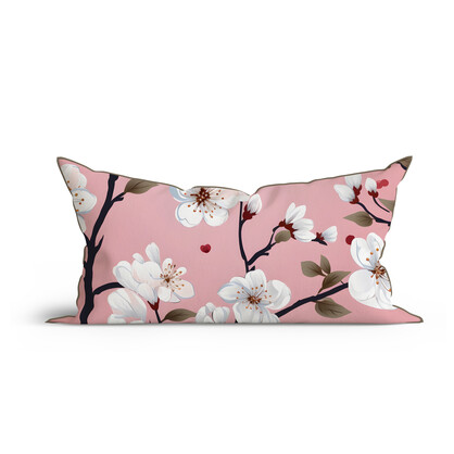 Bohemian Pink Sakura Cotton Cushion with Piping