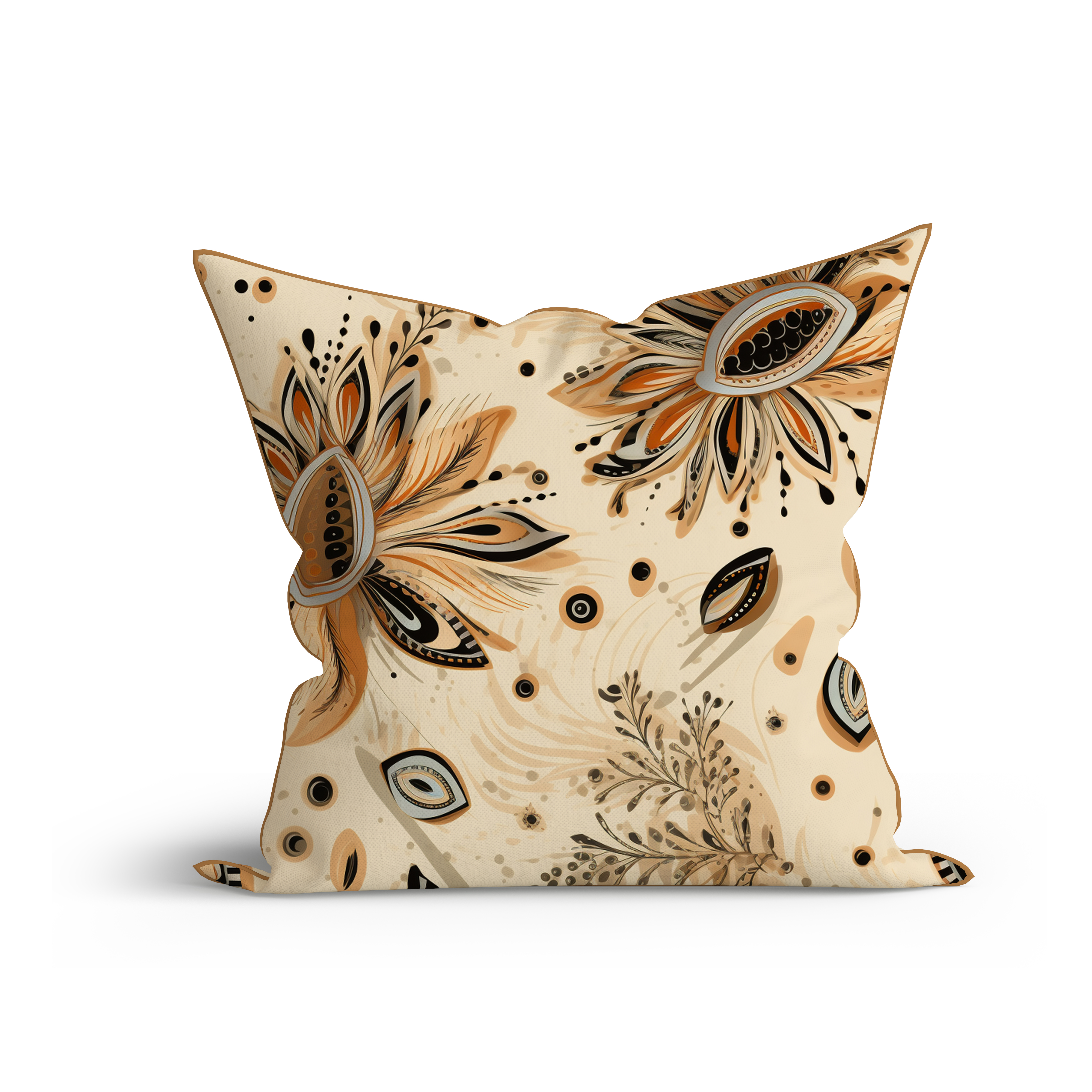 Bohemian Nude Blossom Elegance Printed Cotton Cushion with Piping