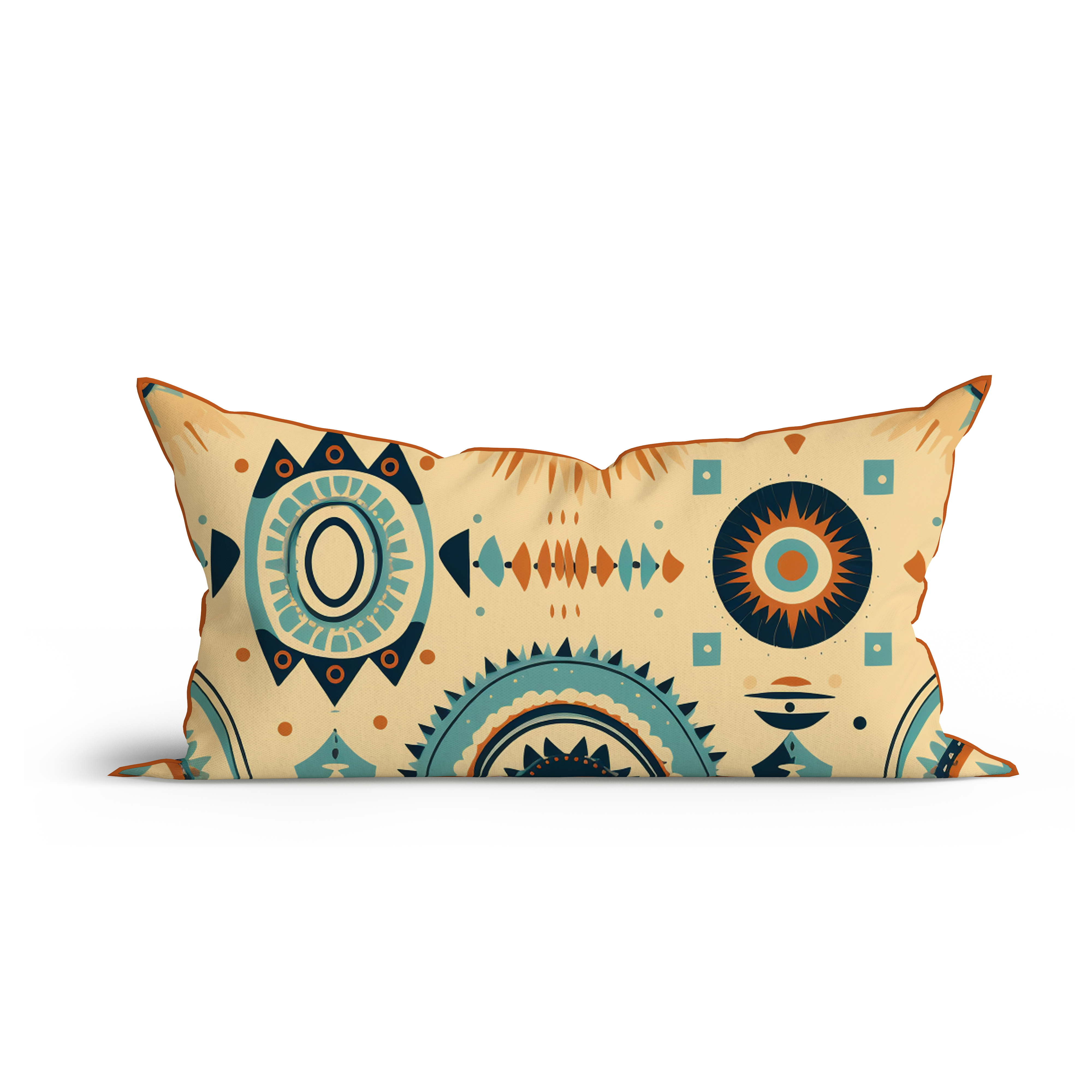 Boho Circle Delight Printed Cotton Cushion with Piping