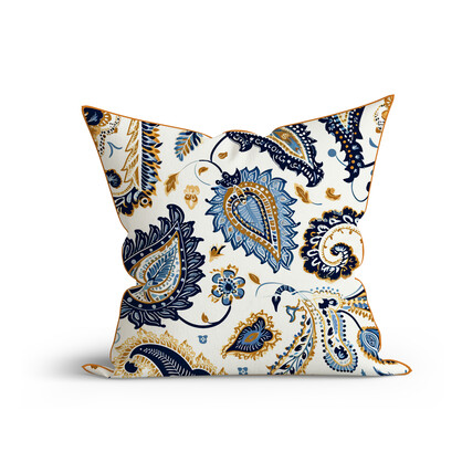 Bohemian Retro Harmony Printed Cotton Cushion with Piping