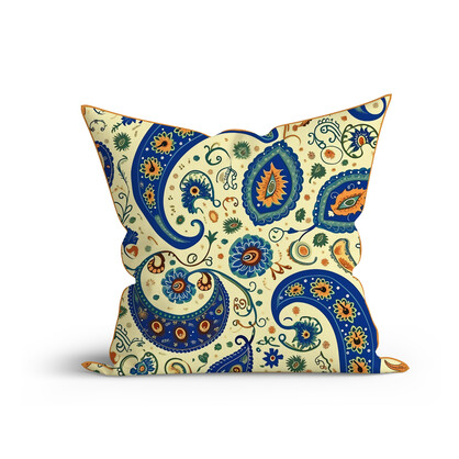 Bohemian Midnight Paisley Charm Printed Cotton Cushion with Piping