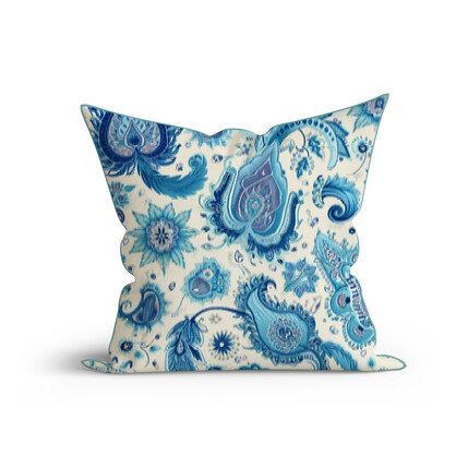 Bohemian Aqua Paisley Printed Cotton Cushion with Piping