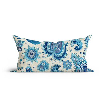 Bohemian Aqua Paisley Printed Cotton Cushion with Piping