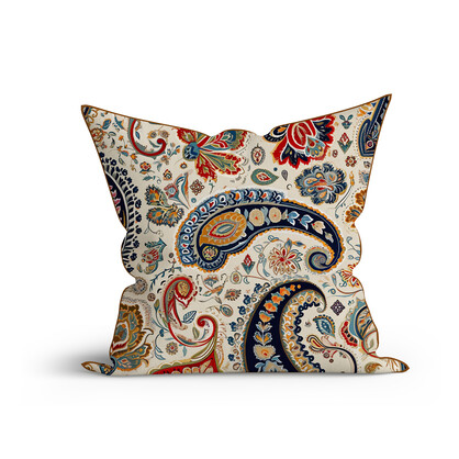 Bohemian Classic Nude Paisley Cotton Cushion with Piping