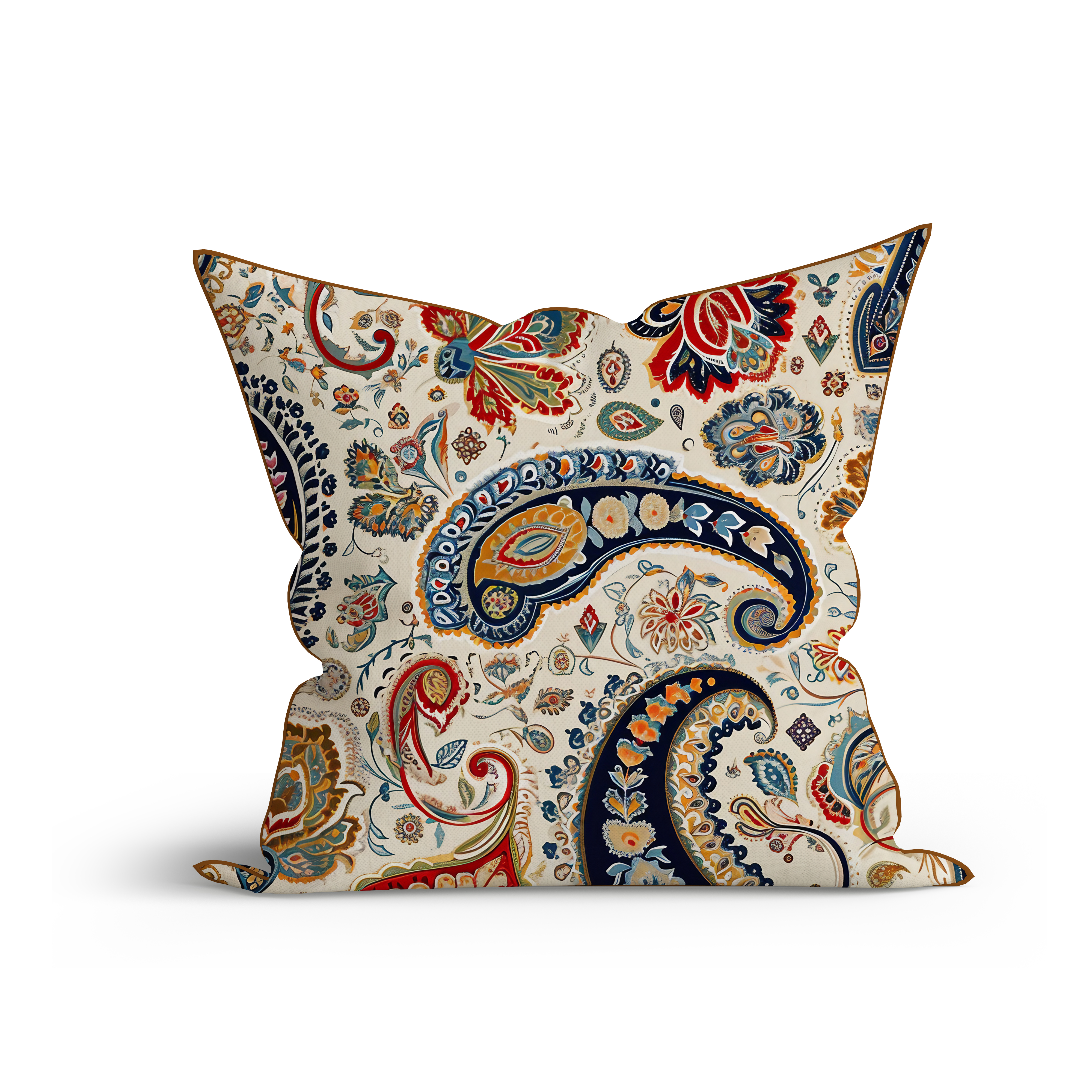 Bohemian Classic Nude Paisley Cotton Cushion with Piping