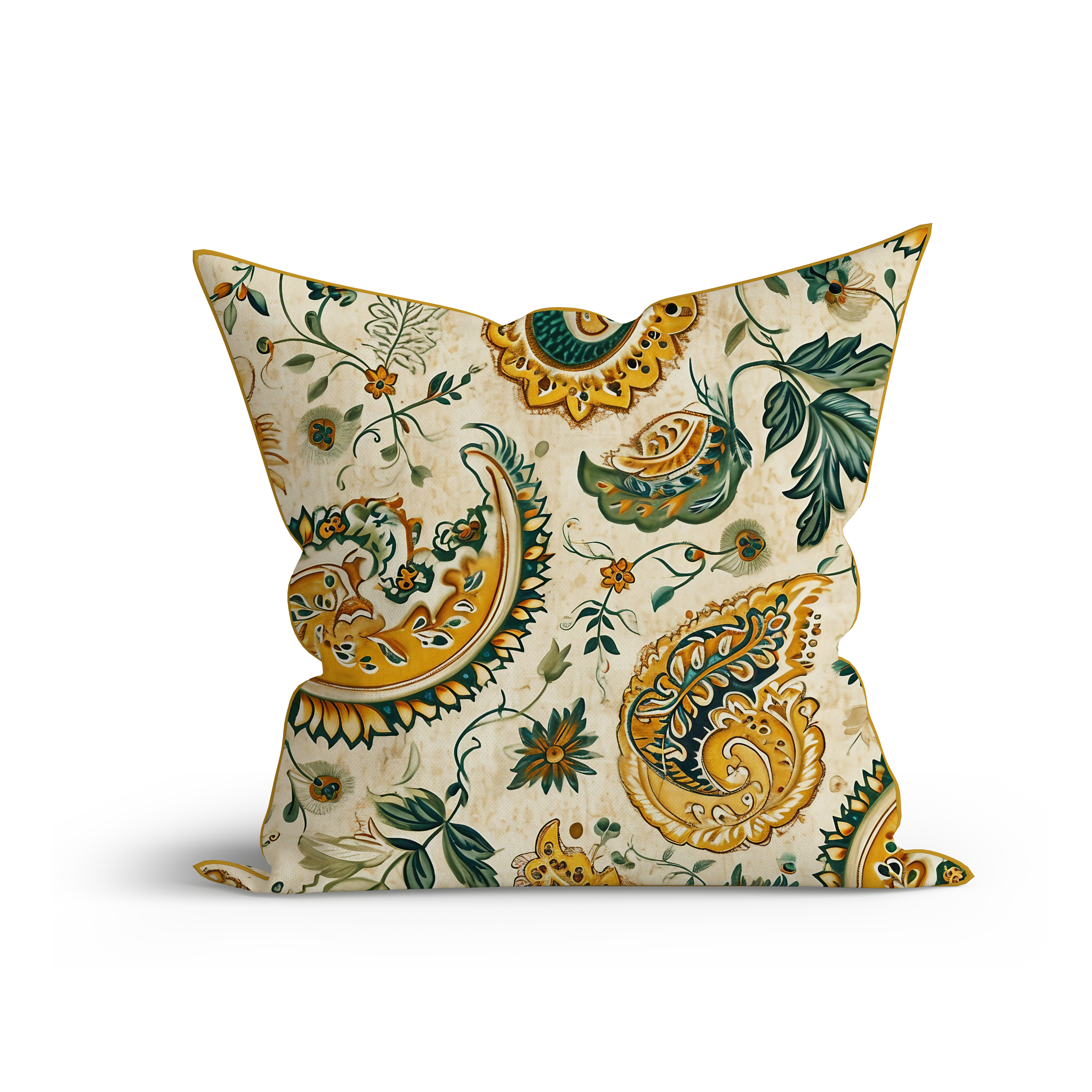 Bohemian Mint Lemonade Paisley Cotton Cushion with Piping