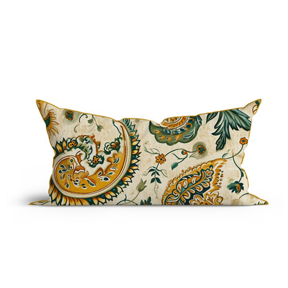 Bohemian Mint Lemonade Paisley Cotton Cushion with Piping
