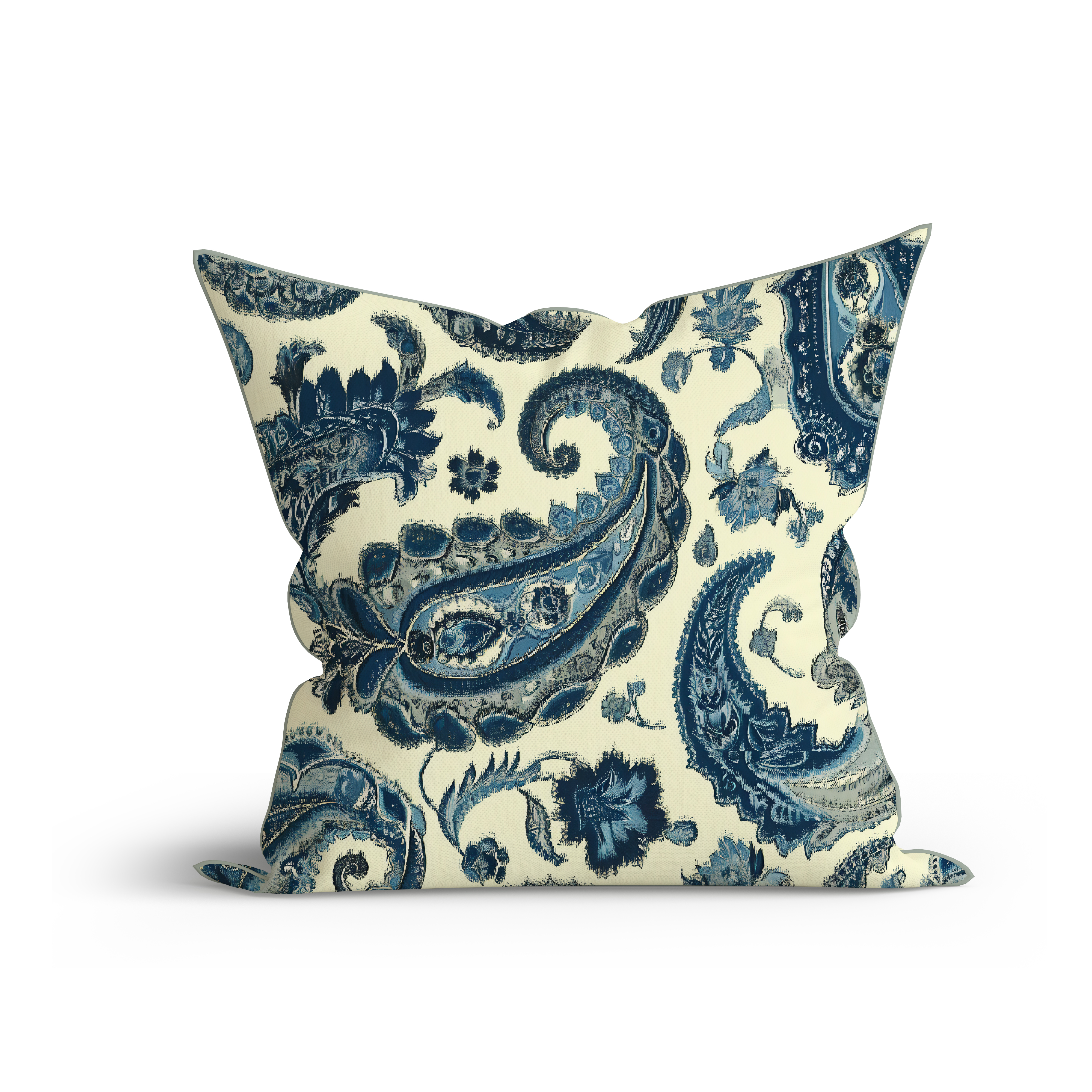 Bohemian Paisley Blue Dream Cotton Cushion with Piping