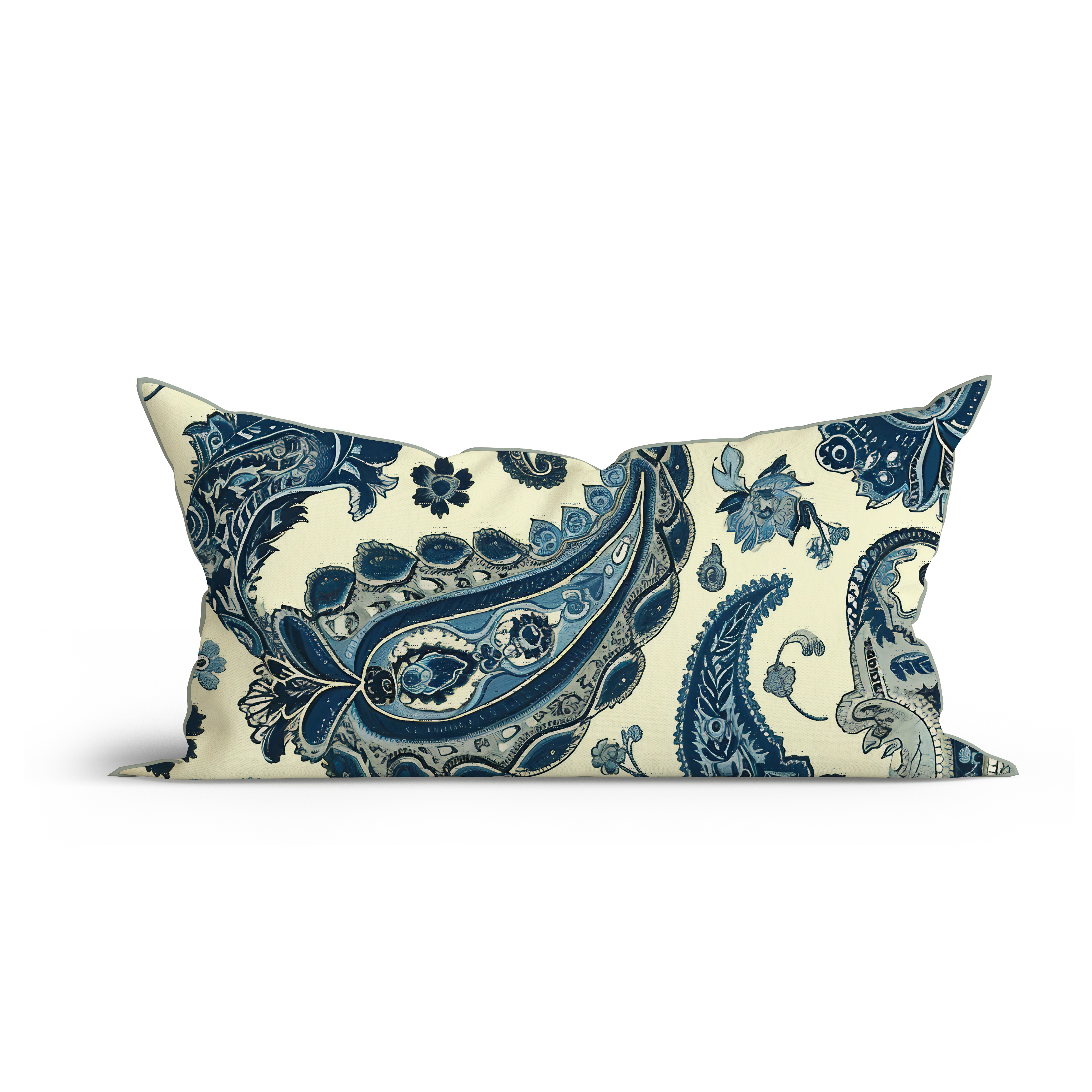 Bohemian Paisley Blue Dream Cotton Cushion with Piping