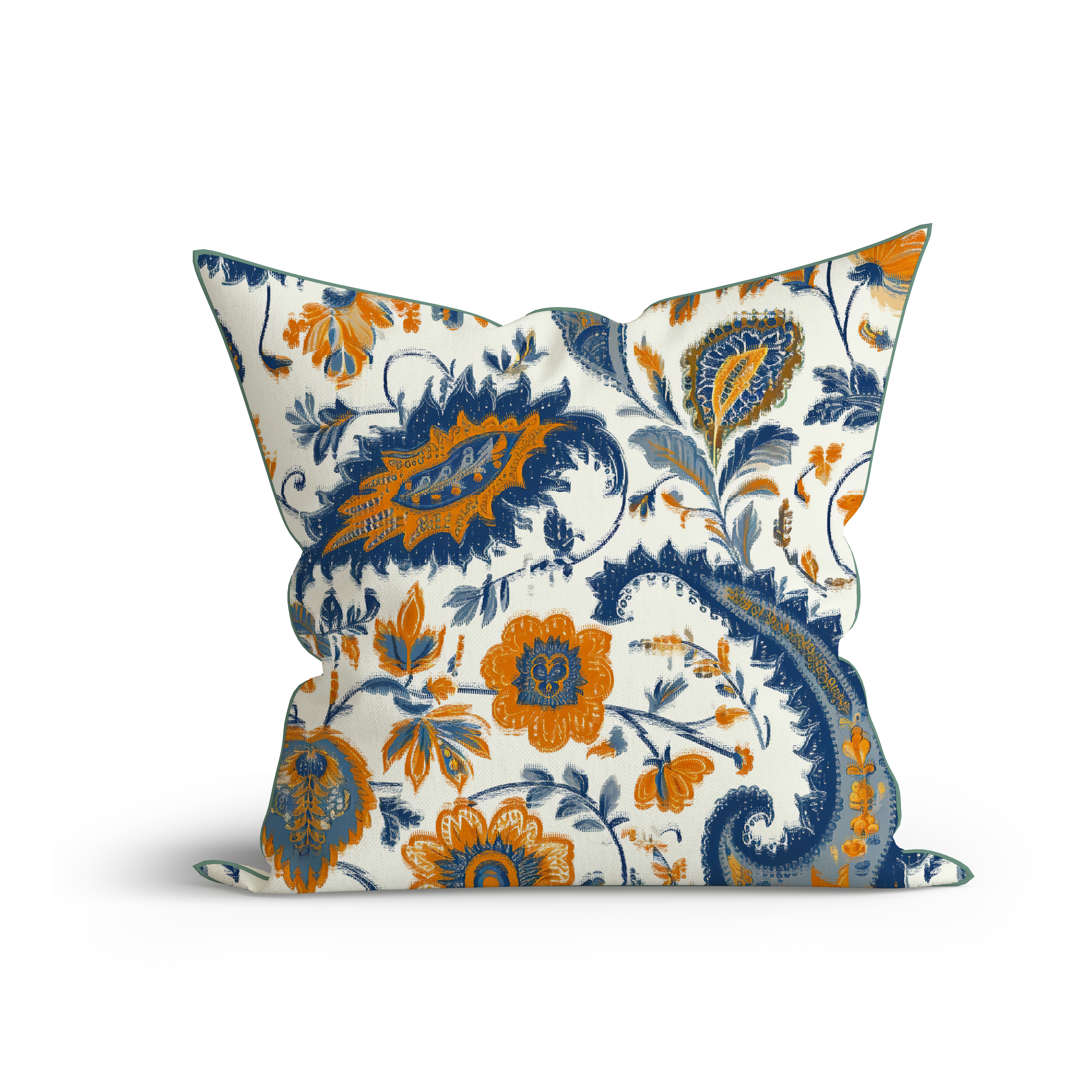 Boho Serene Leaf Paisley Printed Cotton Cushion with Piping